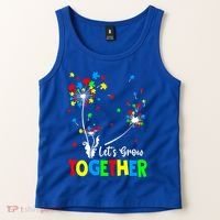 Let's Grow Together Puzzle Flowers Autism Support Cute Gift Tank Top thumb 2