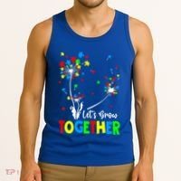 Let's Grow Together Puzzle Flowers Autism Support Cute Gift Tank Top thumb 3