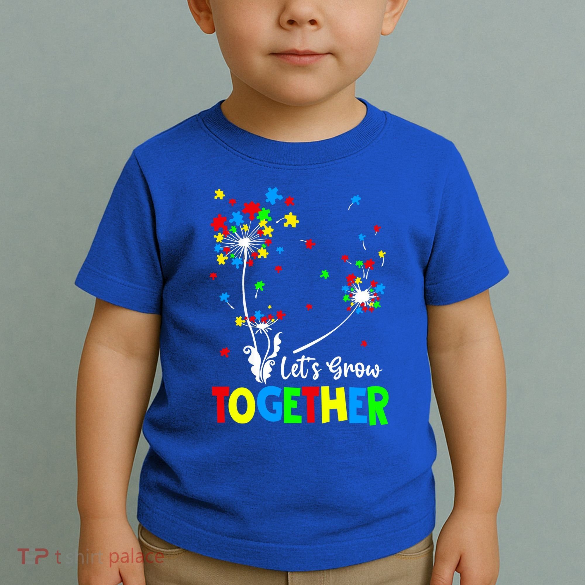 Let's Grow Together Puzzle Flowers Autism Support Cute Gift Toddler T-Shirt