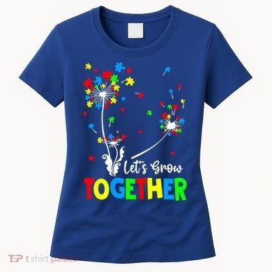 Let's Grow Together Puzzle Flowers Autism Support Cute Gift Women's T-Shirt