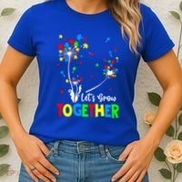 Let's Grow Together Puzzle Flowers Autism Support Cute Gift Women's T-Shirt thumb 2
