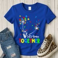 Let's Grow Together Puzzle Flowers Autism Support Cute Gift Women's T-Shirt thumb 3