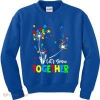 Let's Grow Together Puzzle Flowers Autism Support Cute Gift Kids Sweatshirt thumb 0