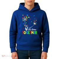 Let's Grow Together Puzzle Flowers Autism Support Cute Gift Kids Hoodie thumb 4