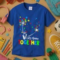 Let's Grow Together Puzzle Flowers Autism Support Cute Gift Kids T-Shirt thumb 3