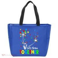 Let's Grow Together Puzzle Flowers Autism Support Cute Gift Tote Bag thumb 0
