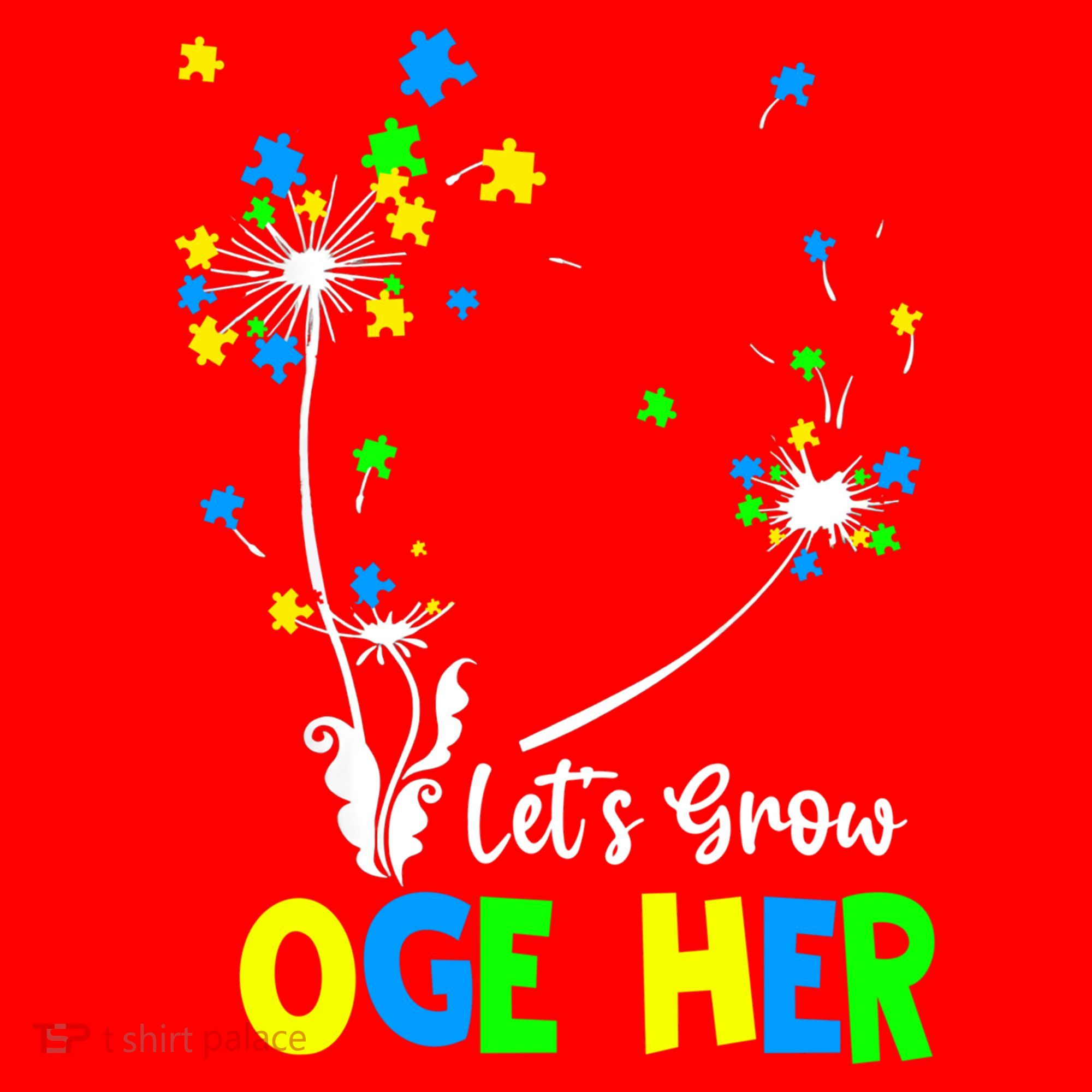 Let's Grow Together Puzzle Flowers Autism Support Cute Gift Santa Hat