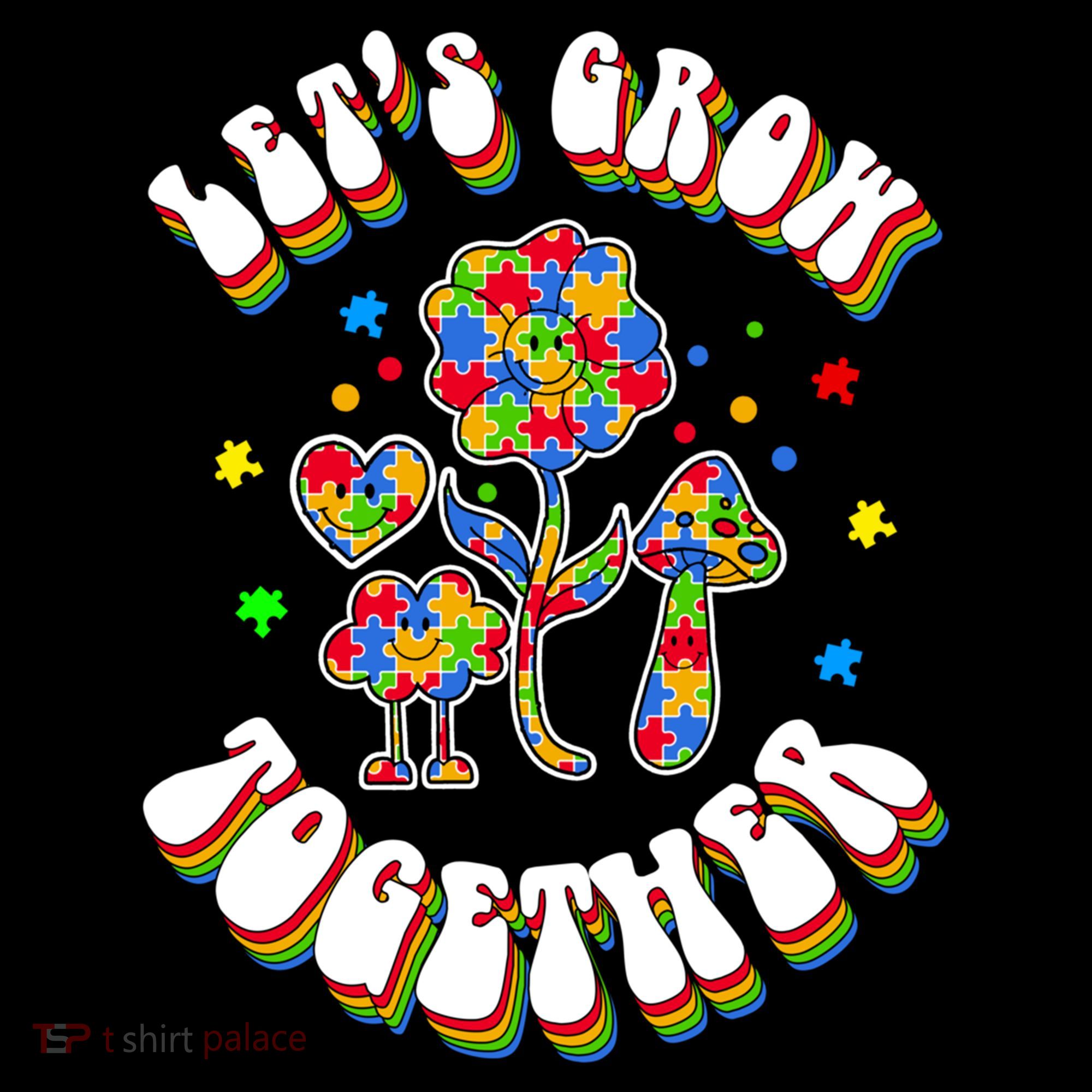 Let's Grow Together Puzzle Flowers Autism Support Great Gift Coffee Mug