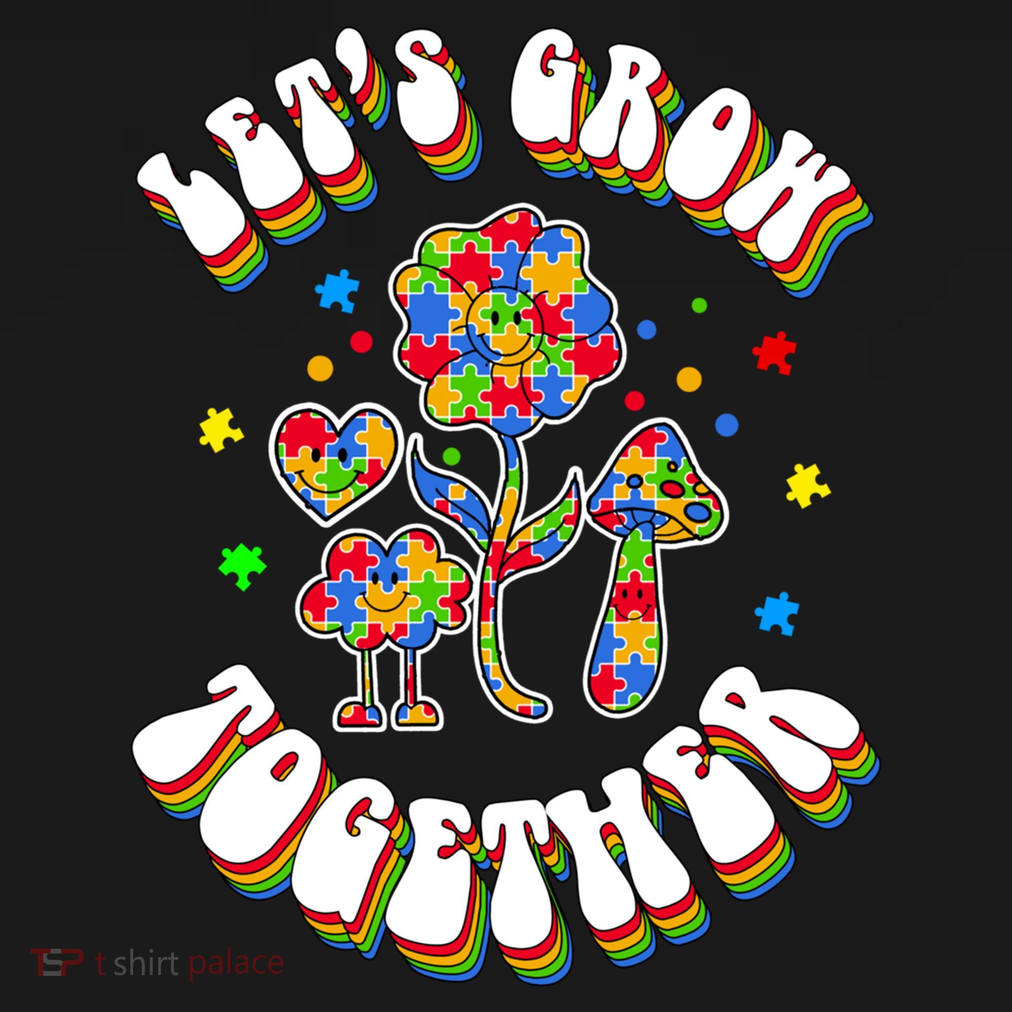 Let's Grow Together Puzzle Flowers Autism Support Great Gift Ornament
