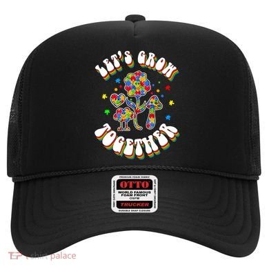Let's Grow Together Puzzle Flowers Autism Support Great Gift Hat