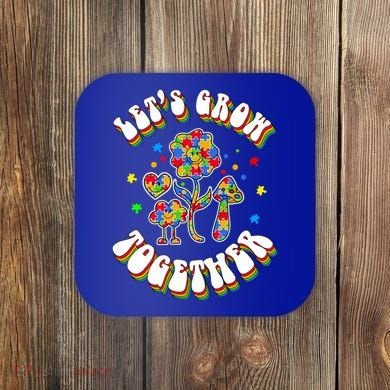 Let's Grow Together Puzzle Flowers Autism Support Great Gift Coaster