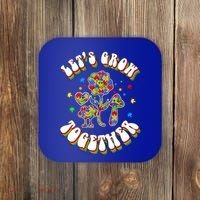 Let's Grow Together Puzzle Flowers Autism Support Great Gift Coaster thumb 0