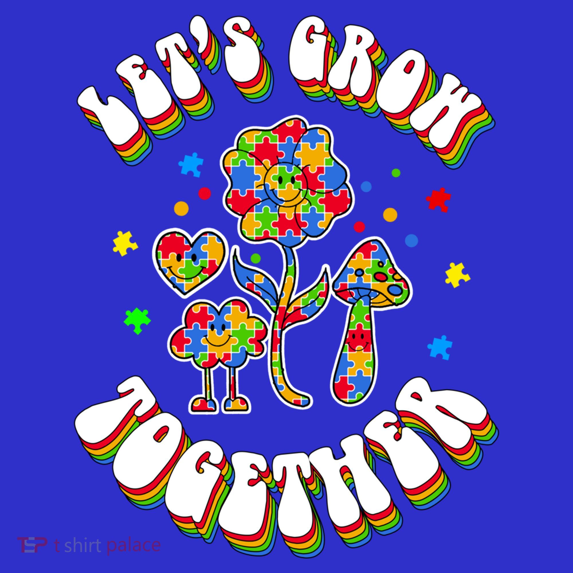 Let's Grow Together Puzzle Flowers Autism Support Great Gift Women's Tank Top