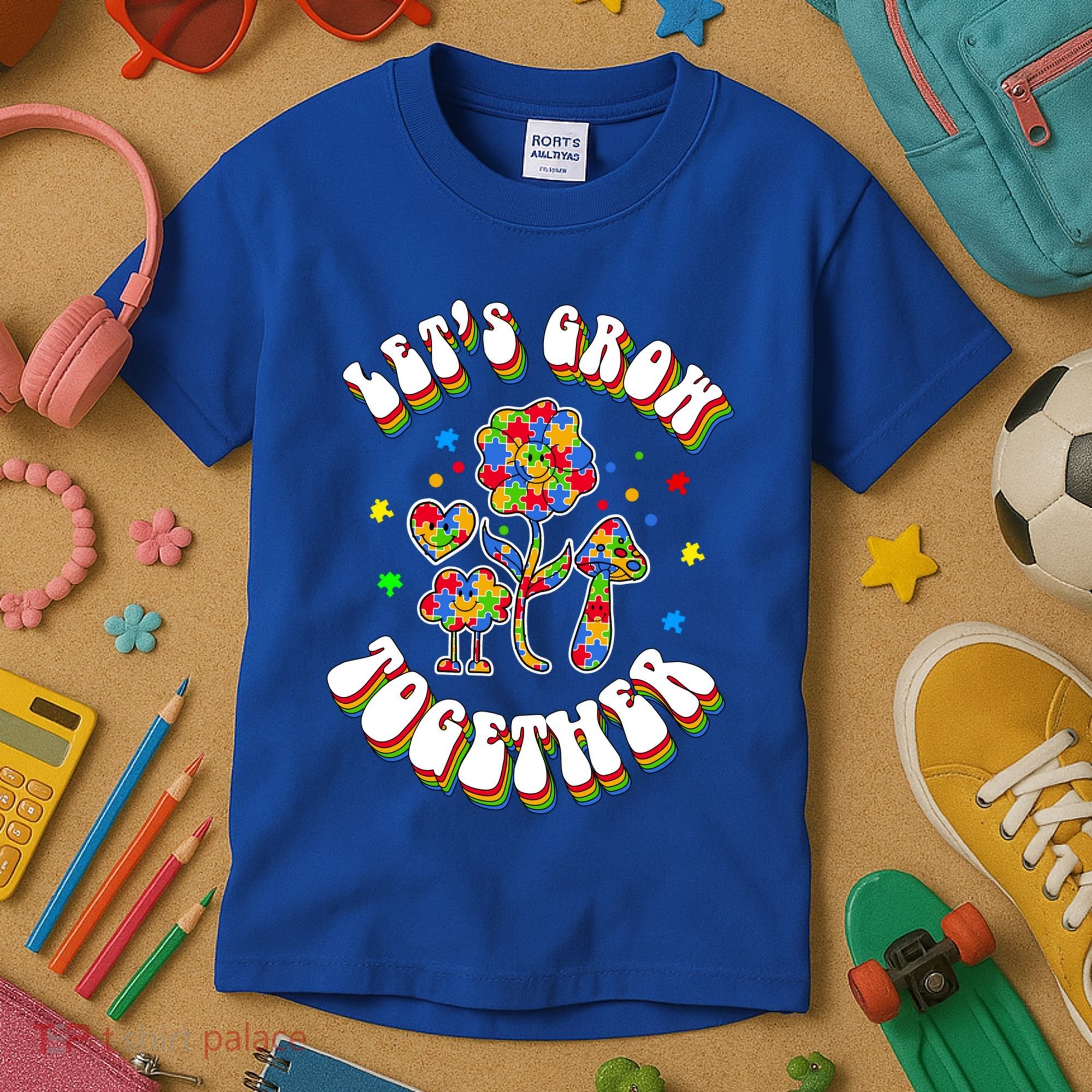 Let's Grow Together Puzzle Flowers Autism Support Great Gift Kids T-Shirt