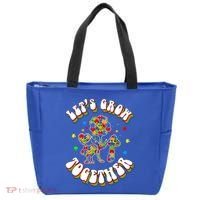 Let's Grow Together Puzzle Flowers Autism Support Great Gift Tote Bag thumb 0