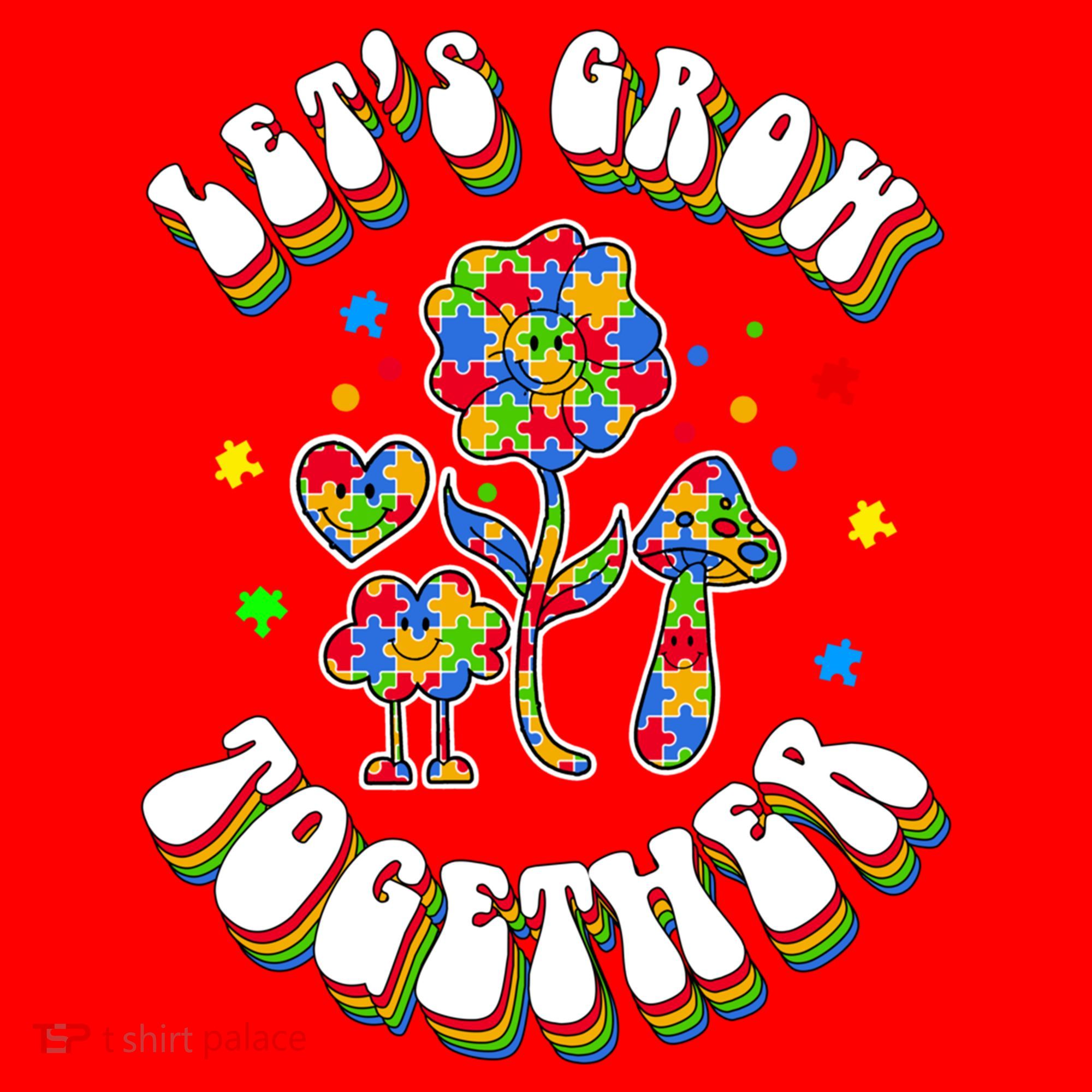 Let's Grow Together Puzzle Flowers Autism Support Great Gift Santa Hat