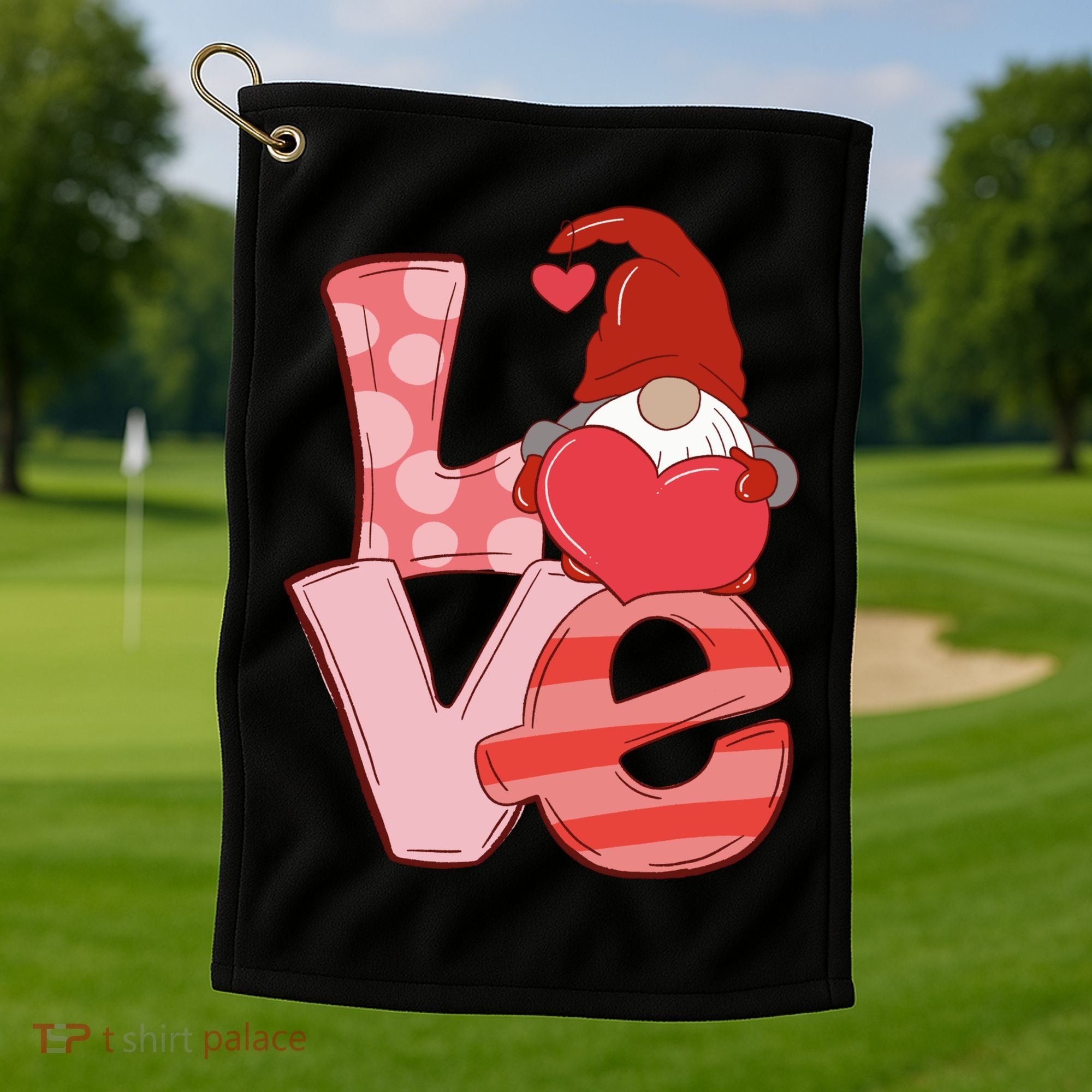Love Gnome Valentines Day Cute Gift Golf Towel