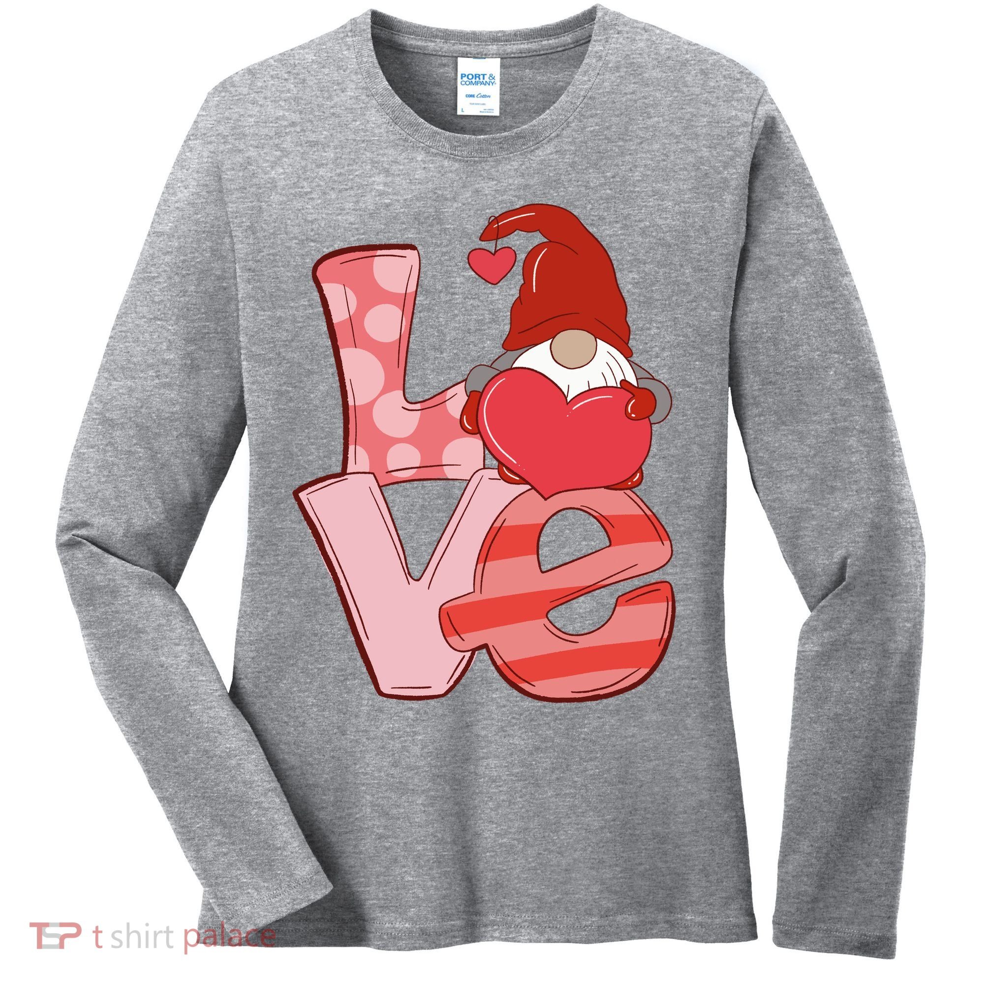Love Gnome Valentines Day Cute Gift Women's Long Sleeve Shirt