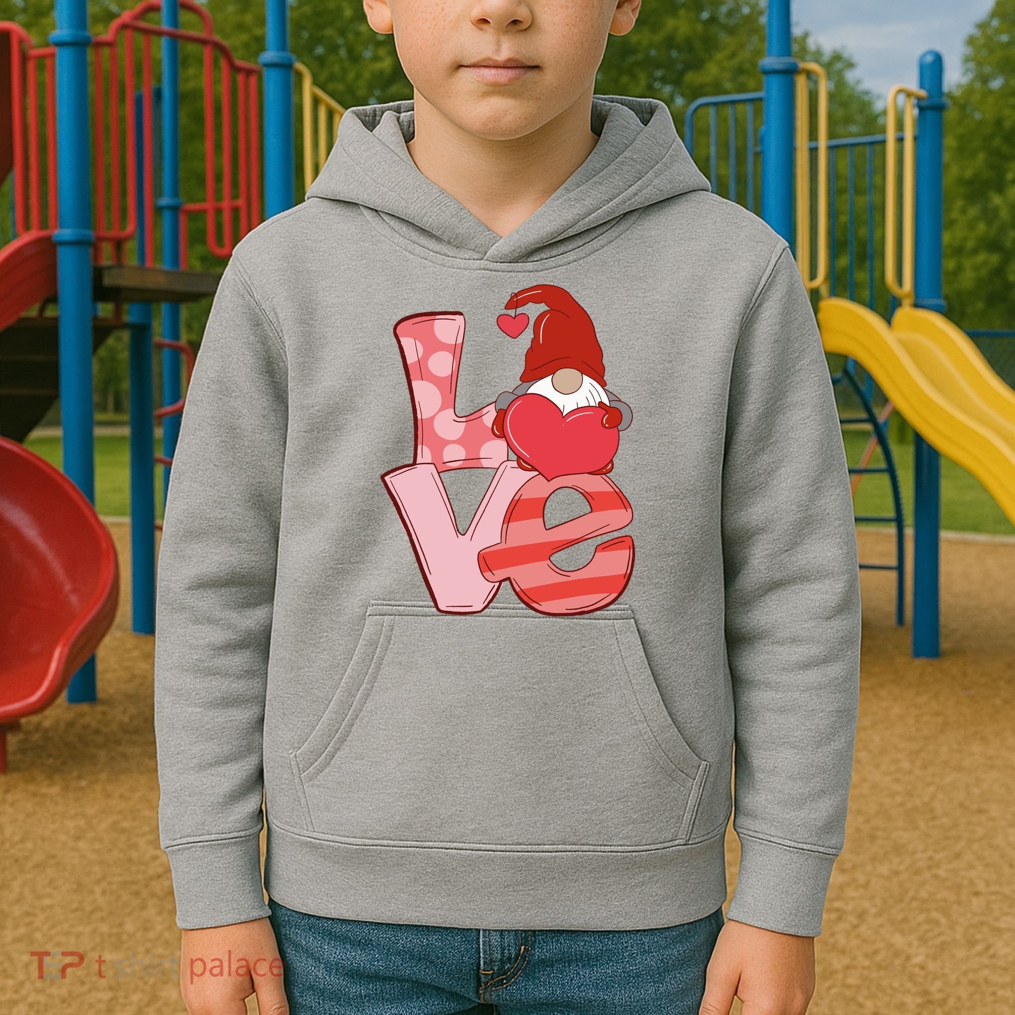 Love Gnome Valentines Day Cute Gift Kids Hoodie