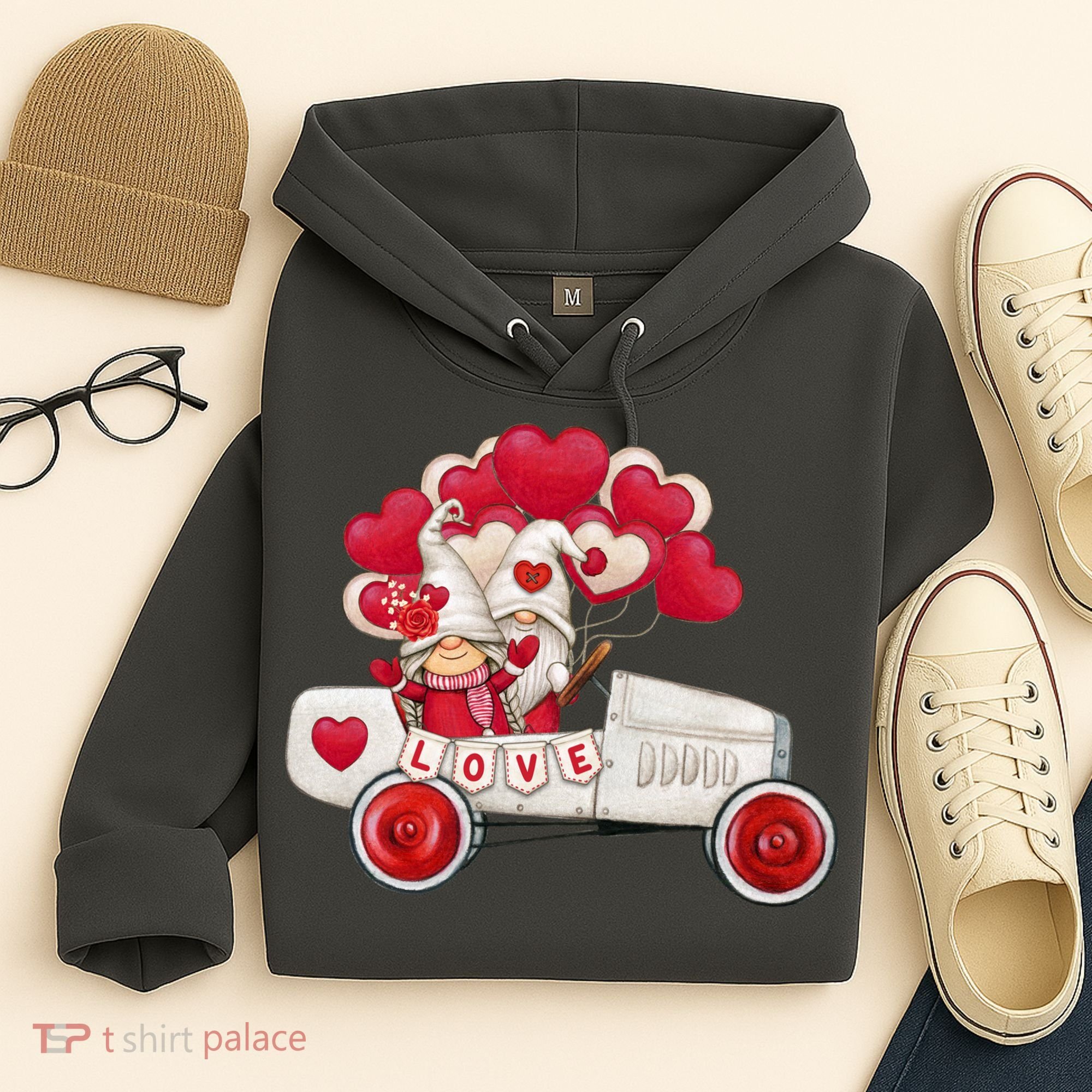Love Gnome Valentines Day Heart Hoodie