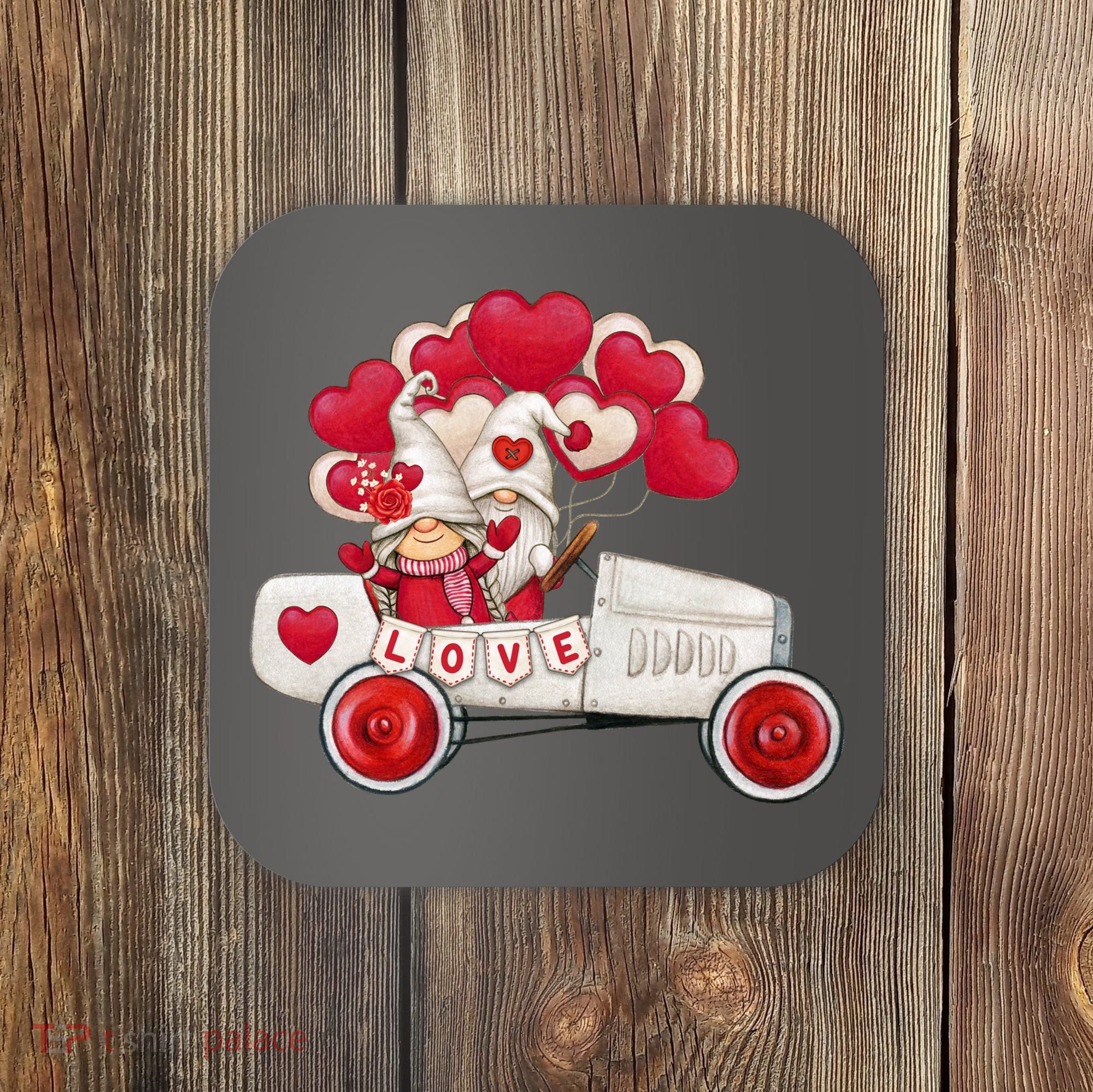 Love Gnome Valentines Day Heart Coaster