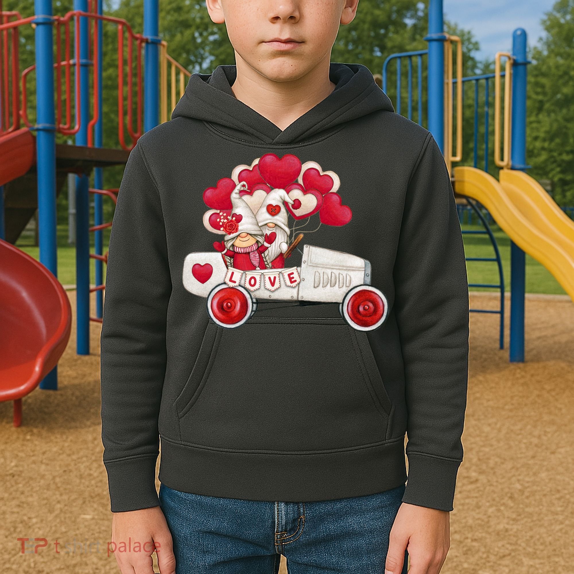Love Gnome Valentines Day Heart Kids Hoodie