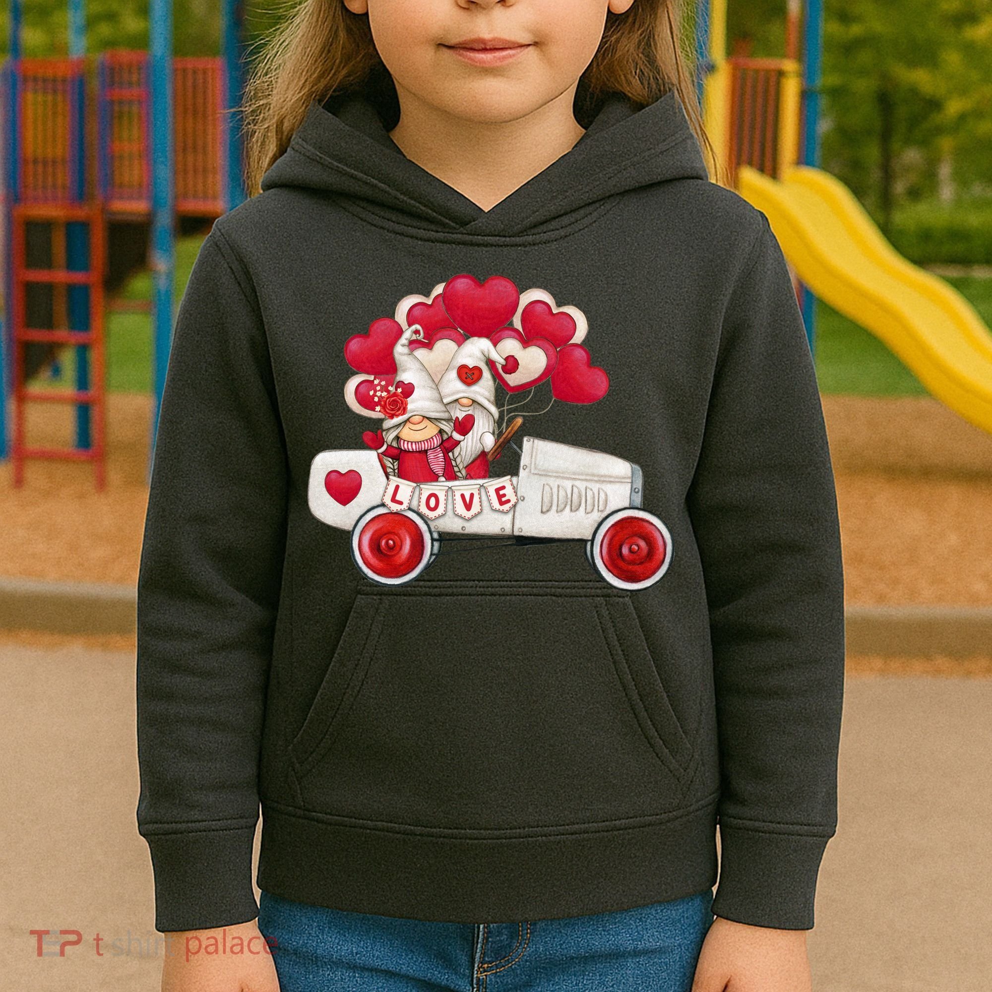 Love Gnome Valentines Day Heart Kids Hoodie