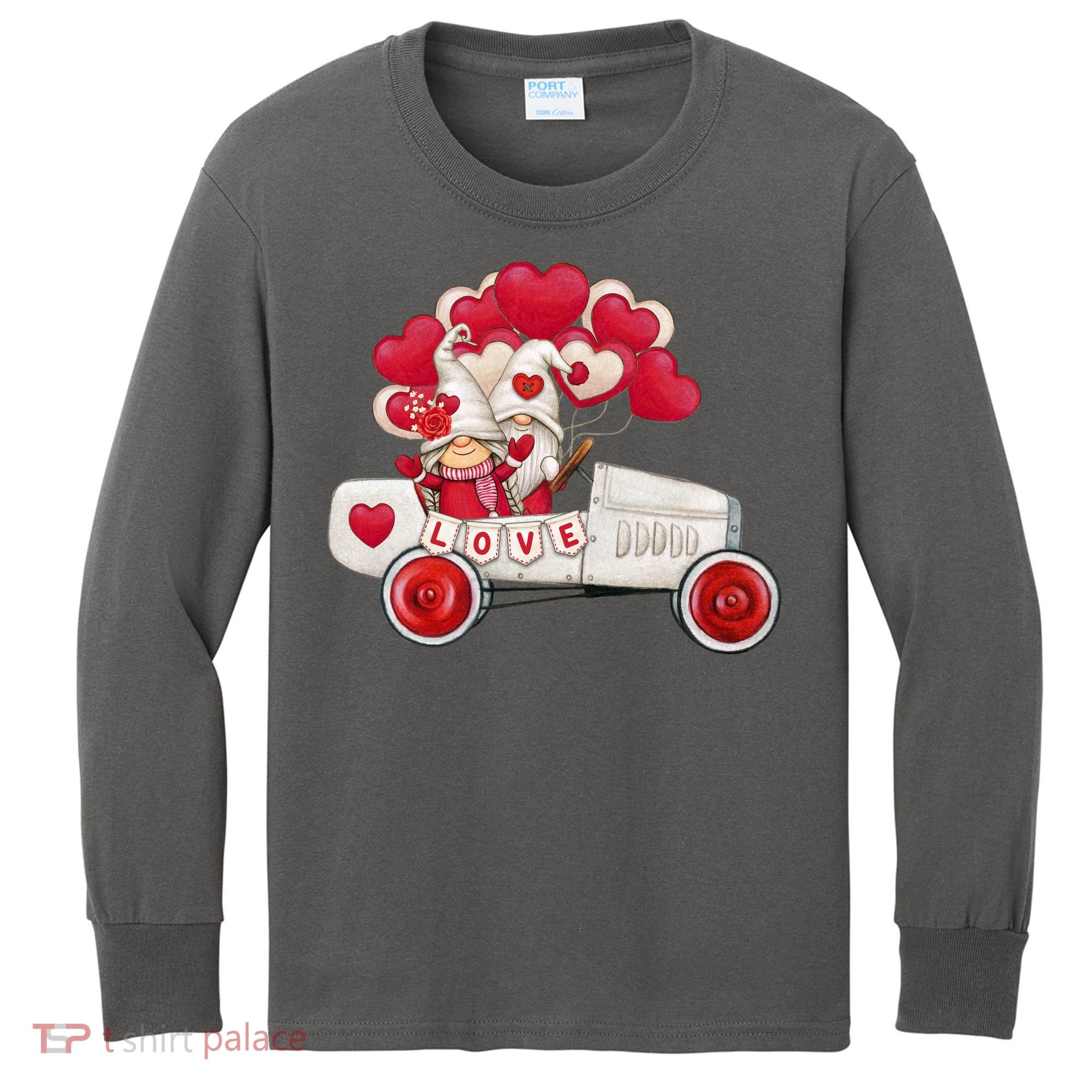 Love Gnome Valentines Day Heart Kids Long Sleeve Shirt