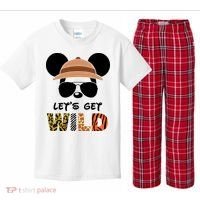 Lets Get Wild Safari Zoo Animal Kingdom Family Vacation Kids Plaid Pajama Set thumb 0