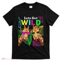 LetS Get Wild Zoo Animals Safari Party Giraffe With Glasses T-Shirt thumb 0