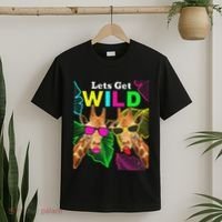LetS Get Wild Zoo Animals Safari Party Giraffe With Glasses T-Shirt thumb 2