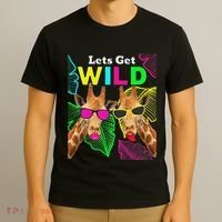 LetS Get Wild Zoo Animals Safari Party Giraffe With Glasses T-Shirt thumb 3