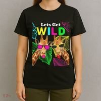 LetS Get Wild Zoo Animals Safari Party Giraffe With Glasses T-Shirt thumb 4