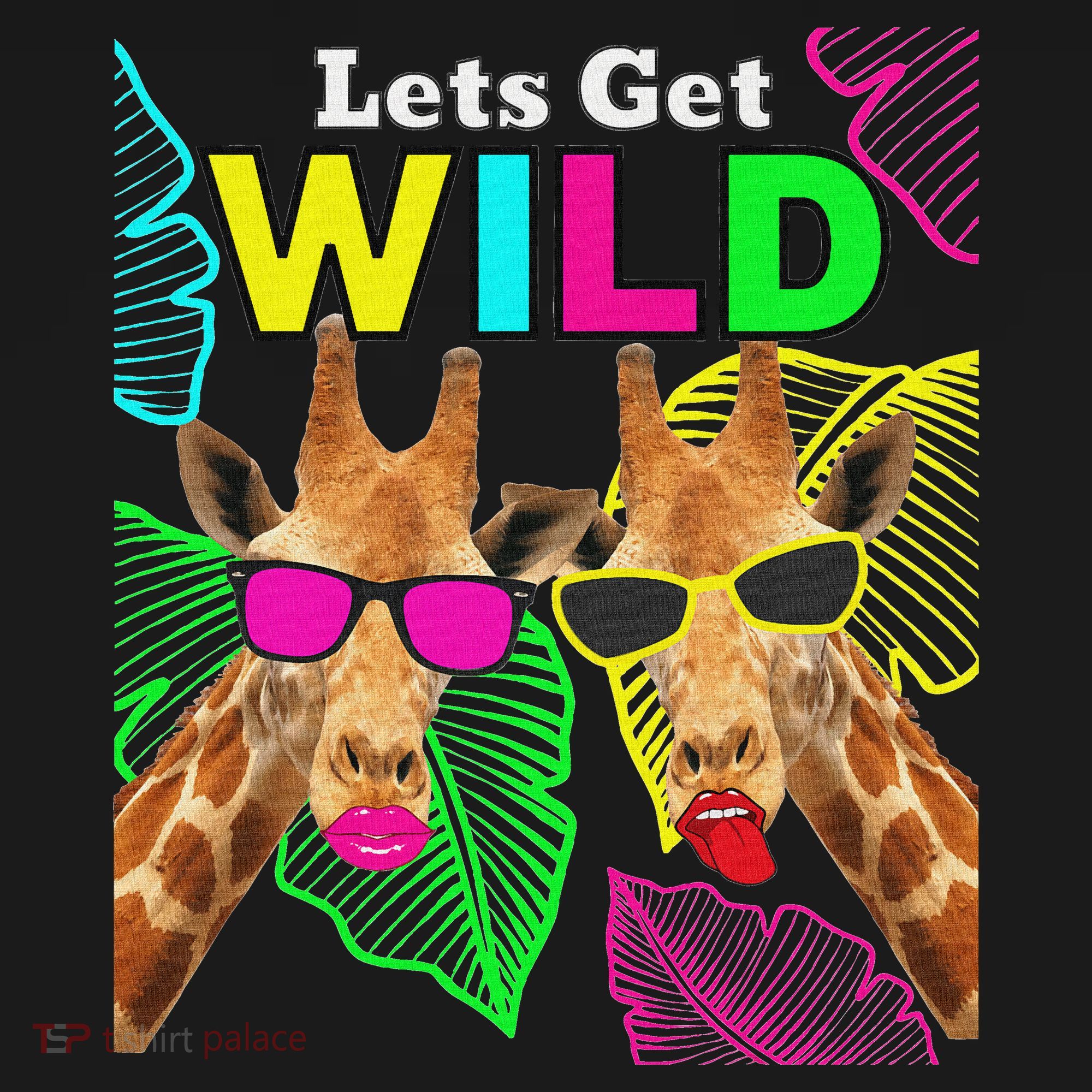 LetS Get Wild Zoo Animals Safari Party Giraffe With Glasses T-Shirt
