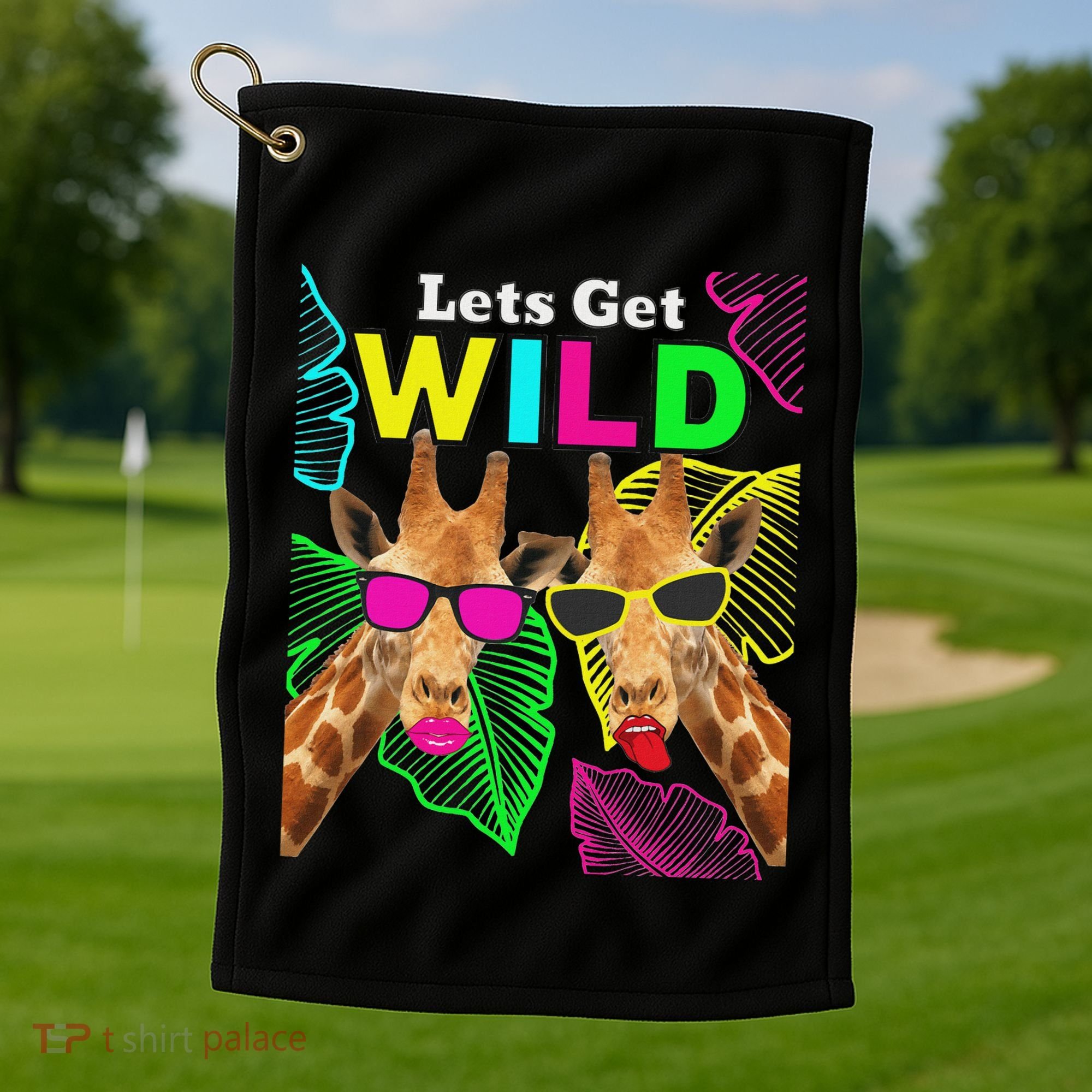LetS Get Wild Zoo Animals Safari Party Giraffe With Glasses Golf Towel