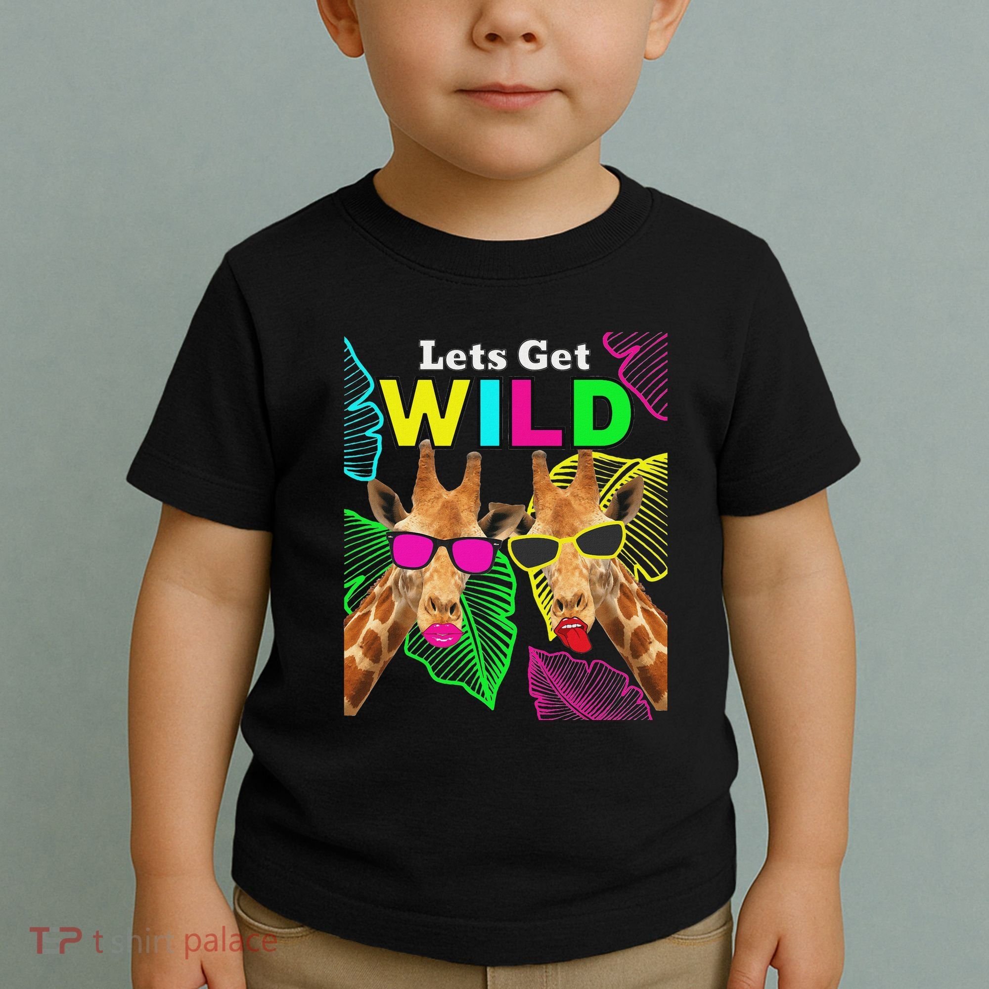 LetS Get Wild Zoo Animals Safari Party Giraffe With Glasses Toddler T-Shirt