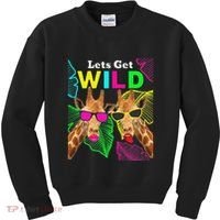 LetS Get Wild Zoo Animals Safari Party Giraffe With Glasses Kids Sweatshirt thumb 0