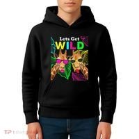 LetS Get Wild Zoo Animals Safari Party Giraffe With Glasses Kids Hoodie thumb 4