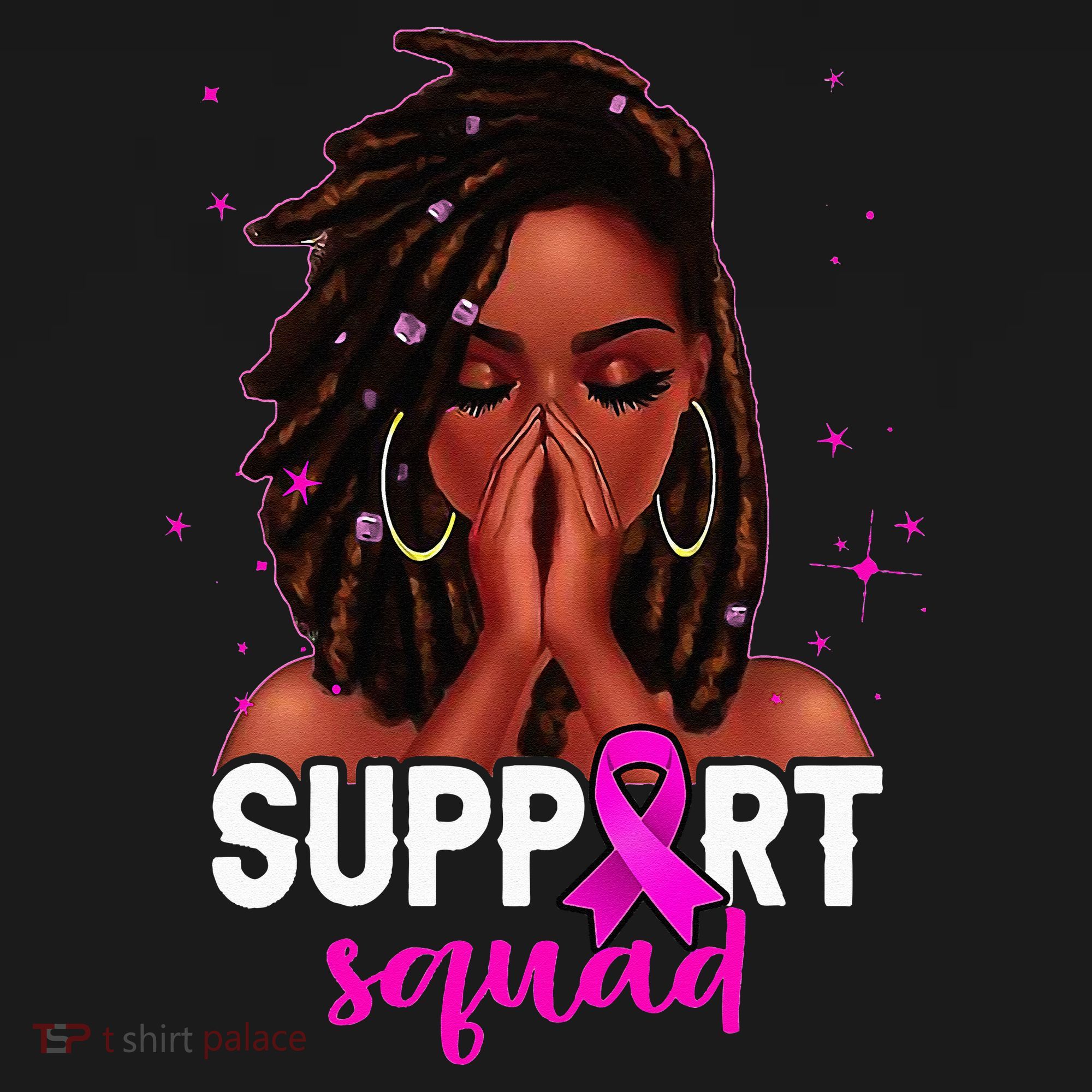 Loc'd Hair Black Woman Support Squad Breast Cancer Awareness Long Sleeve Shirt