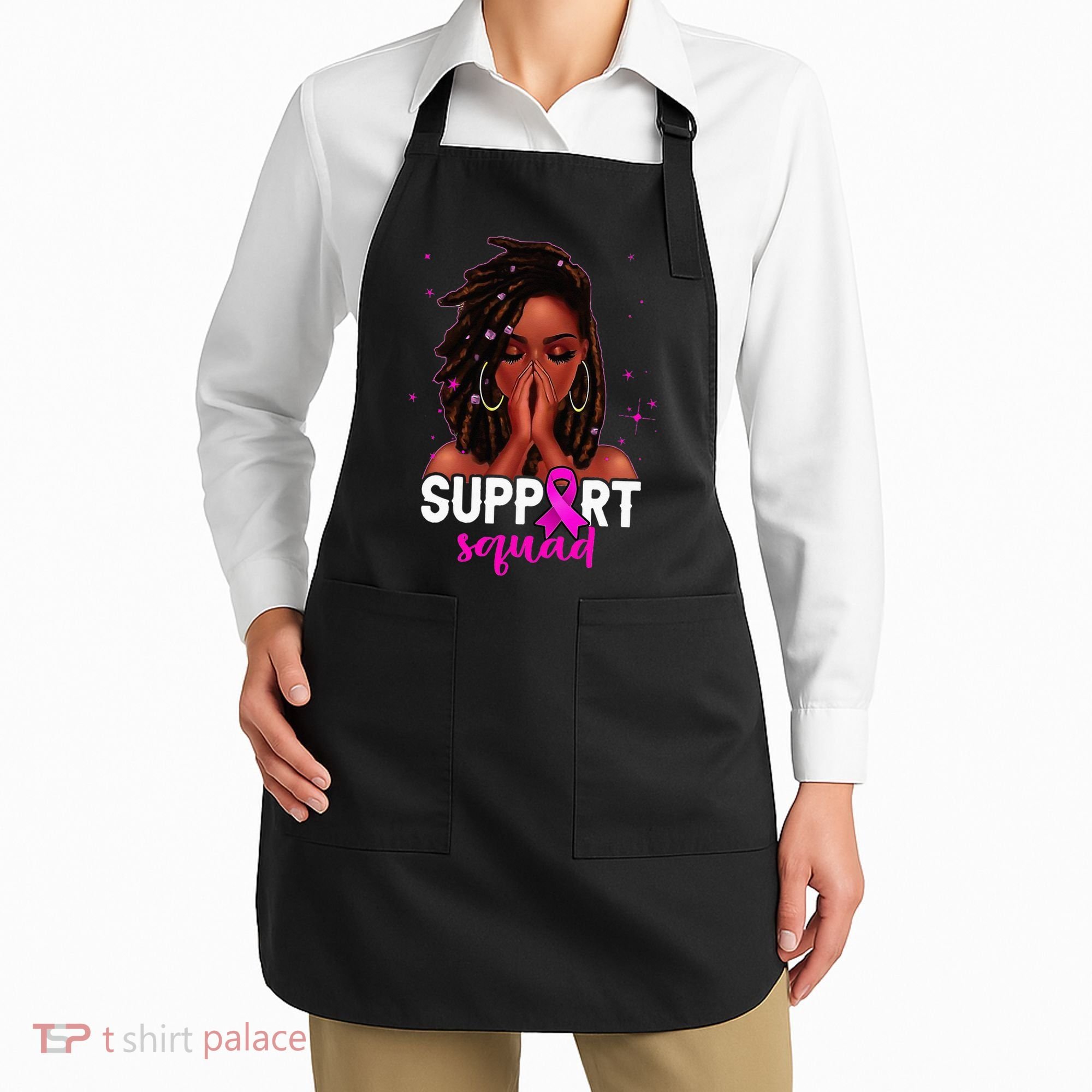 Loc'd Hair Black Woman Support Squad Breast Cancer Awareness Apron