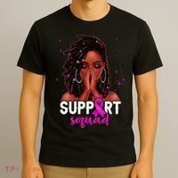 Loc'd Hair Black Woman Support Squad Breast Cancer Awareness T-Shirt thumb 3