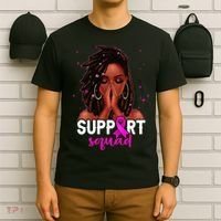 Loc'd Hair Black Woman Support Squad Breast Cancer Awareness T-Shirt thumb 6
