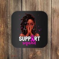 Loc'd Hair Black Woman Support Squad Breast Cancer Awareness Coaster thumb 0