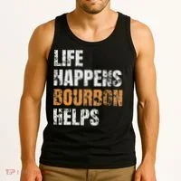Life Happens Bourbon Helps Funny Tank Top thumb 3