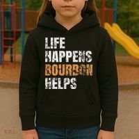 Life Happens Bourbon Helps Funny Kids Hoodie thumb 3