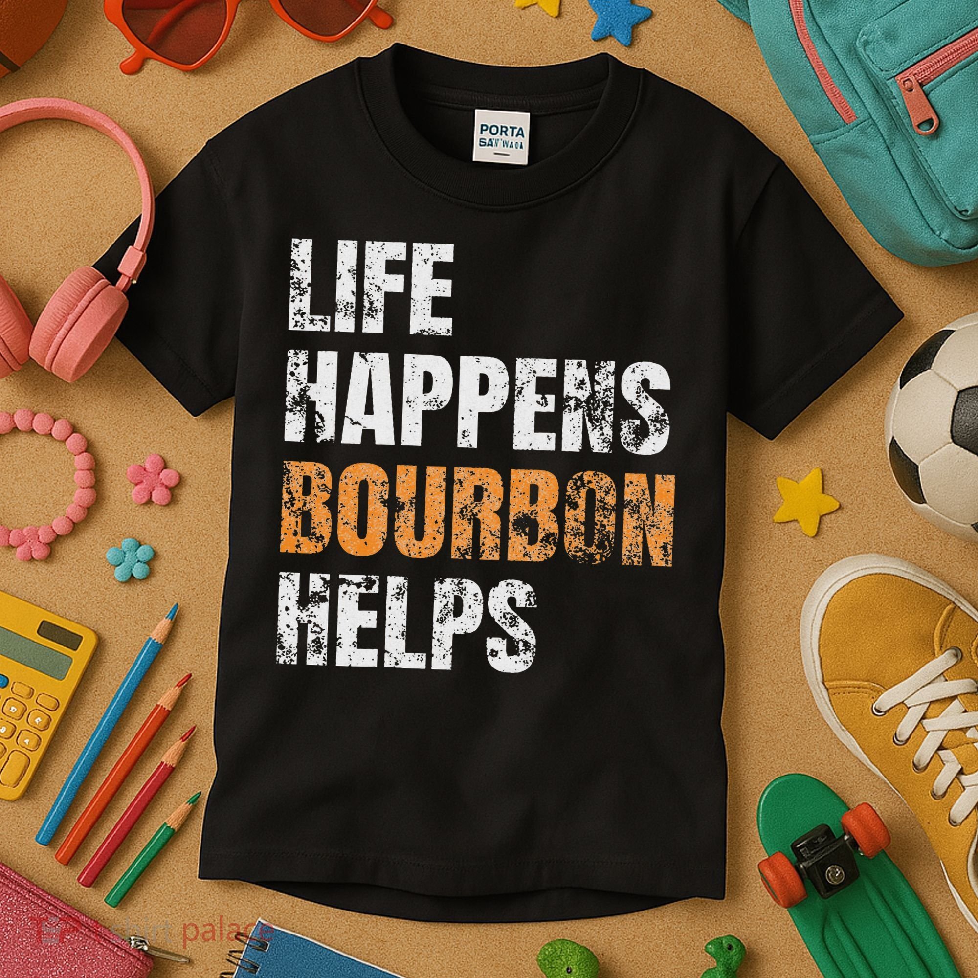 Life Happens Bourbon Helps Funny Kids T-Shirt