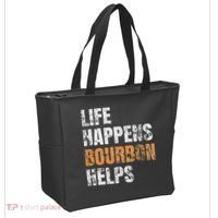 Life Happens Bourbon Helps Funny Tote Bag thumb 2