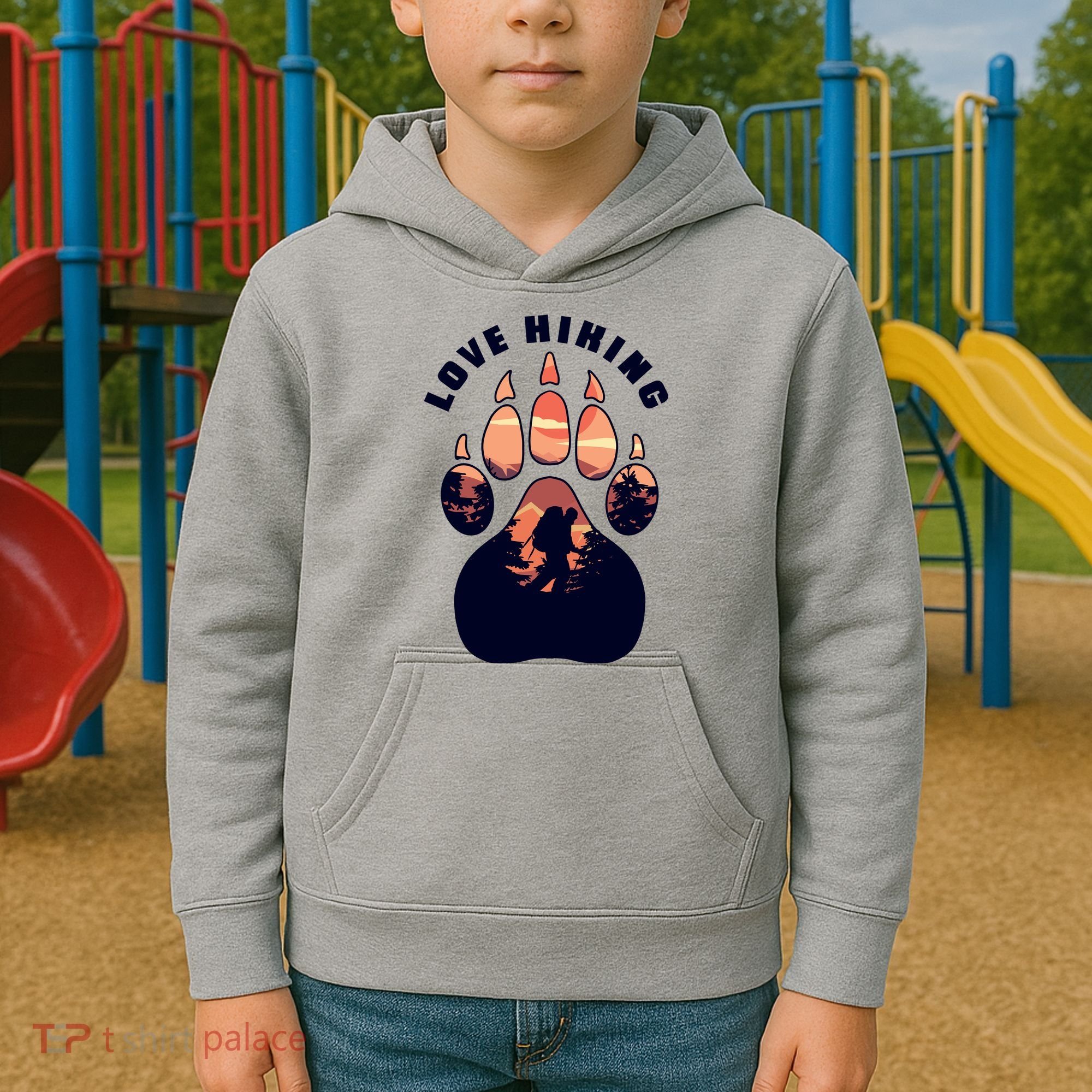 Love Hiking Bear Paw Kids Hoodie