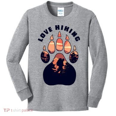 Love Hiking Bear Paw Kids Long Sleeve Shirt