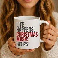 Life Happens Christmas Music Helps Coffee Mug thumb 3